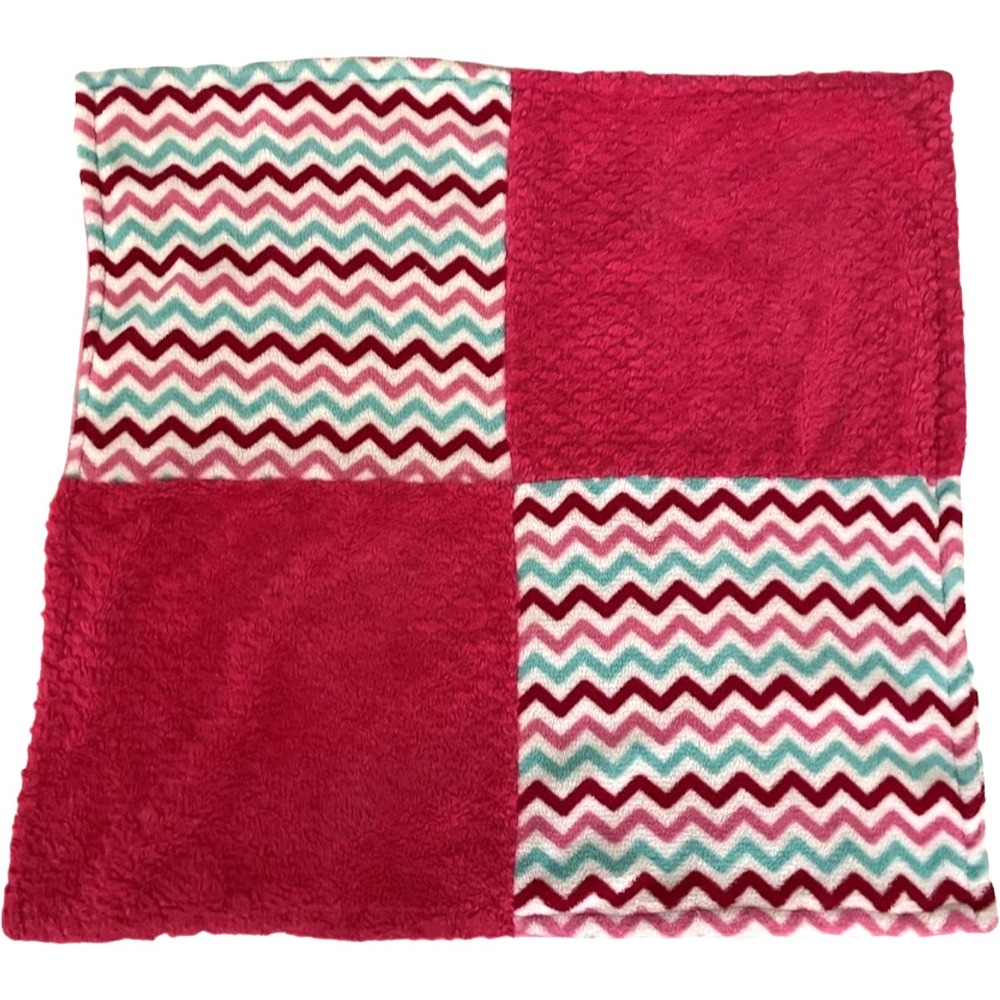 Mini Muffin Baby Girl Pink Chevron Patchwork Blanket Aqua Blue White Zig Zag 30"
